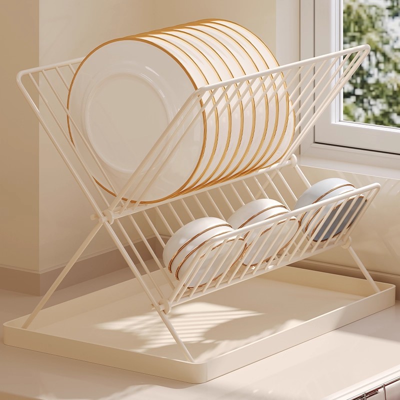 Cream-colored multi-functional foldable storage rack 60