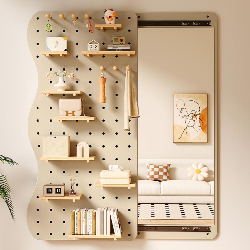 Entryway pegboard shelf with  dressing mirror 56