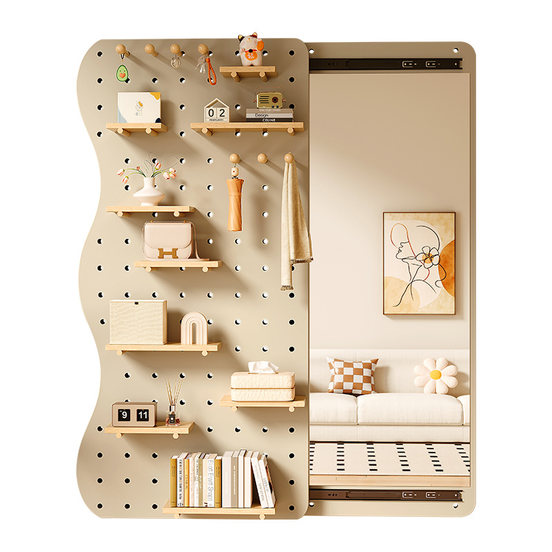 Entryway pegboard shelf with  dressing mirror 56
