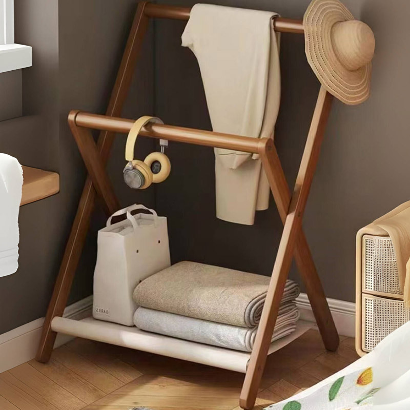 Foldable solid wood floor-standing clothes rack 52 02