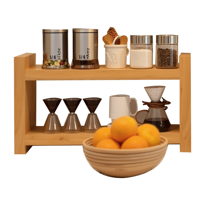 Japanese-style double-layer solid wood desktop shelf 54 01