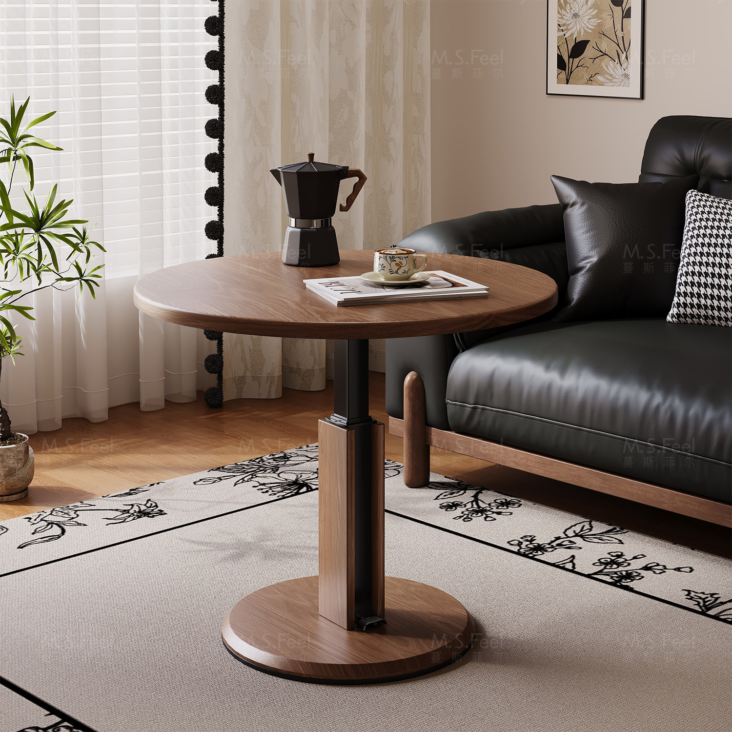 Round height-adjustable coffee table for living room 19